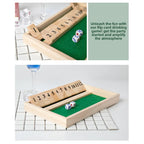 Hölzernes Shut the Box Würfelbrettspiel Klassische Tischversion mit 12 Zahlen, Kneipenstil, traditionelles Familien-Partyspiel für drinnen