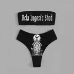 Gothic Bikini 2025 Damen Skelett Tube Top BH Triangel-Höschen Split Badeanzug Unterwäsche Y2K Bikinis Punk Bademode