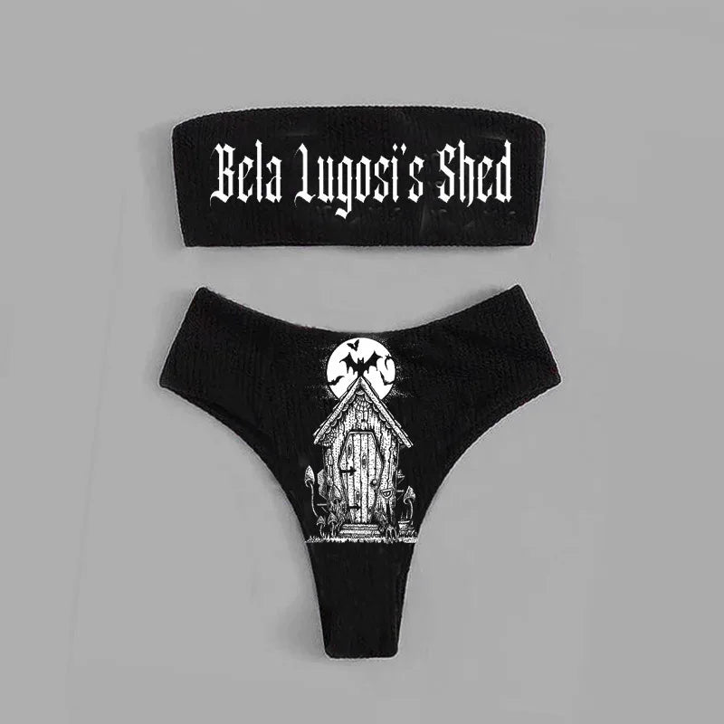 Gothic Bikini 2025 Damen Skelett Tube Top BH Triangel-Höschen Split Badeanzug Unterwäsche Y2K Bikinis Punk Bademode