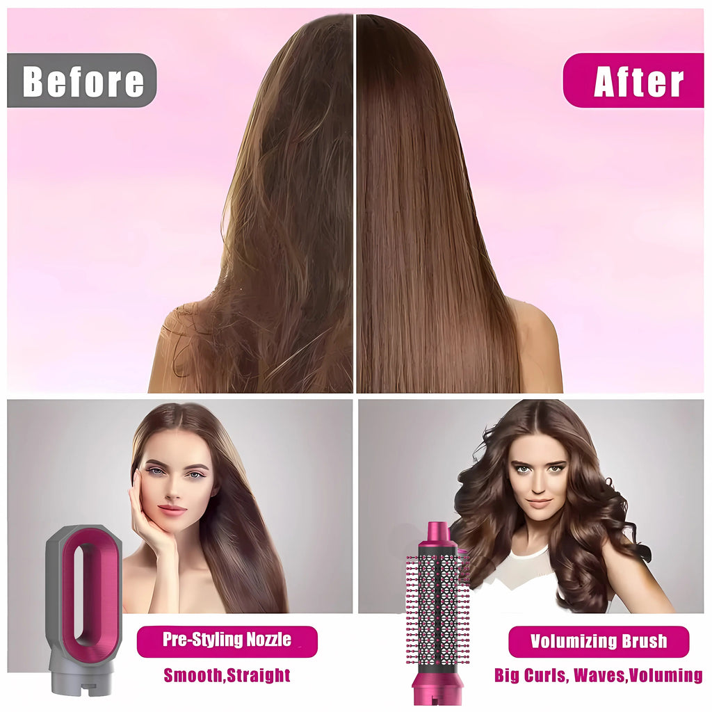 5-in-1-Haartrockner- und Heißluftkammbürste mit Lockenstab und Haarglätter zum schnellen Trocknen, Locken, Glätten und Stylen