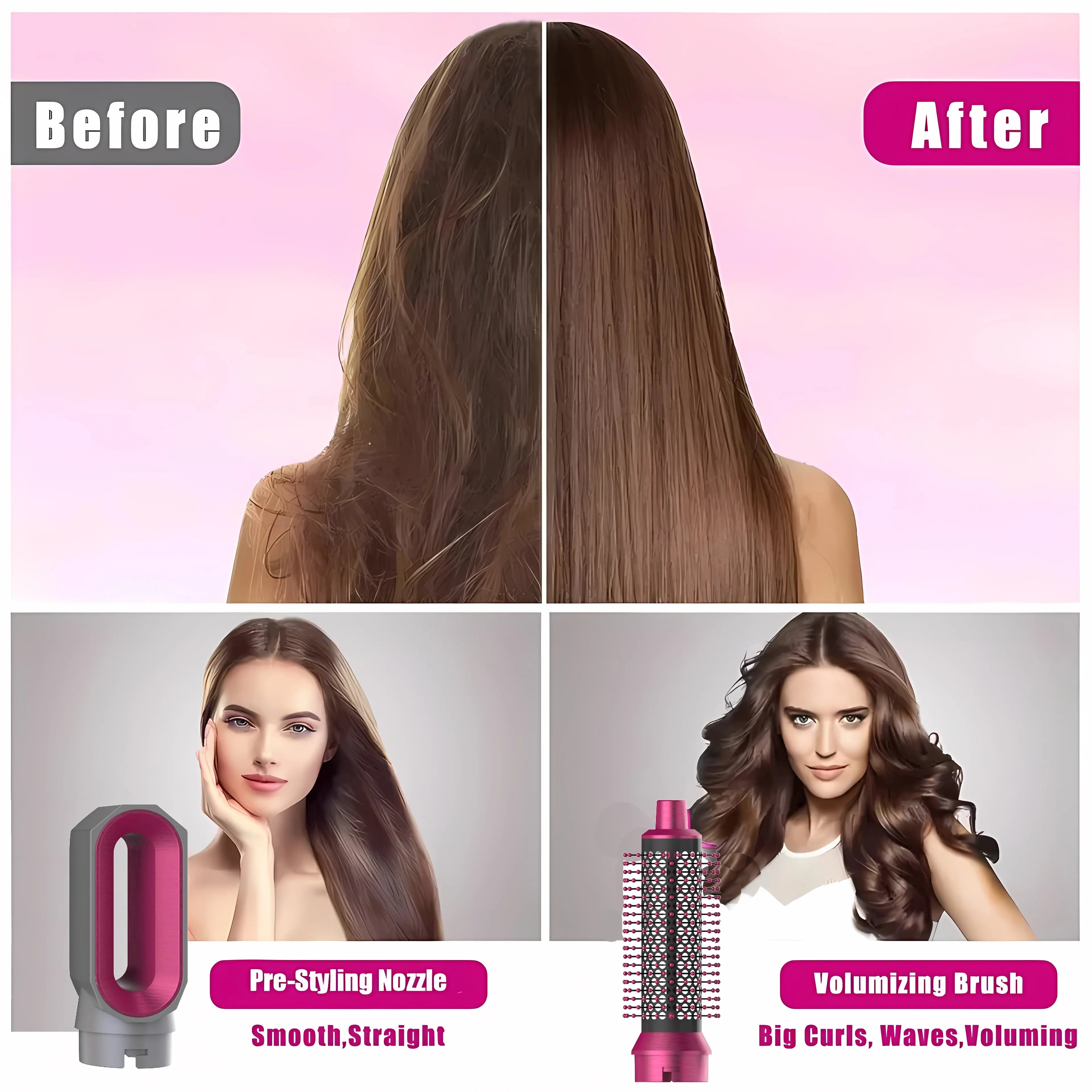 5-in-1-Haartrockner- und Heißluftkammbürste mit Lockenstab und Haarglätter zum schnellen Trocknen, Locken, Glätten und Stylen