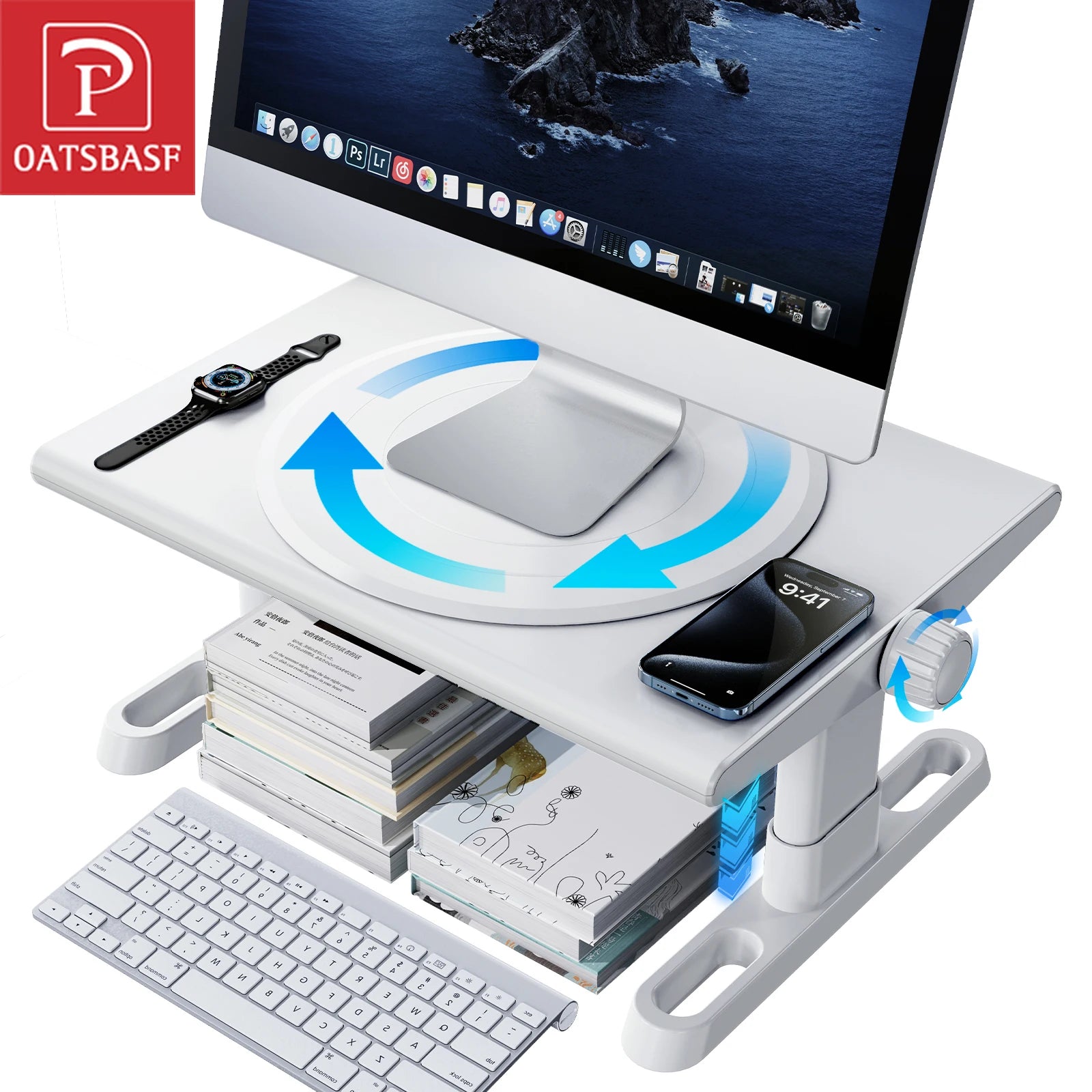 Oatsbasf Computer Monitor Stand Laptop TV Holder Monitor Shelf 360° Rotation Computer Desk Height Adjustment 50LB Load Bearing Hauptbild