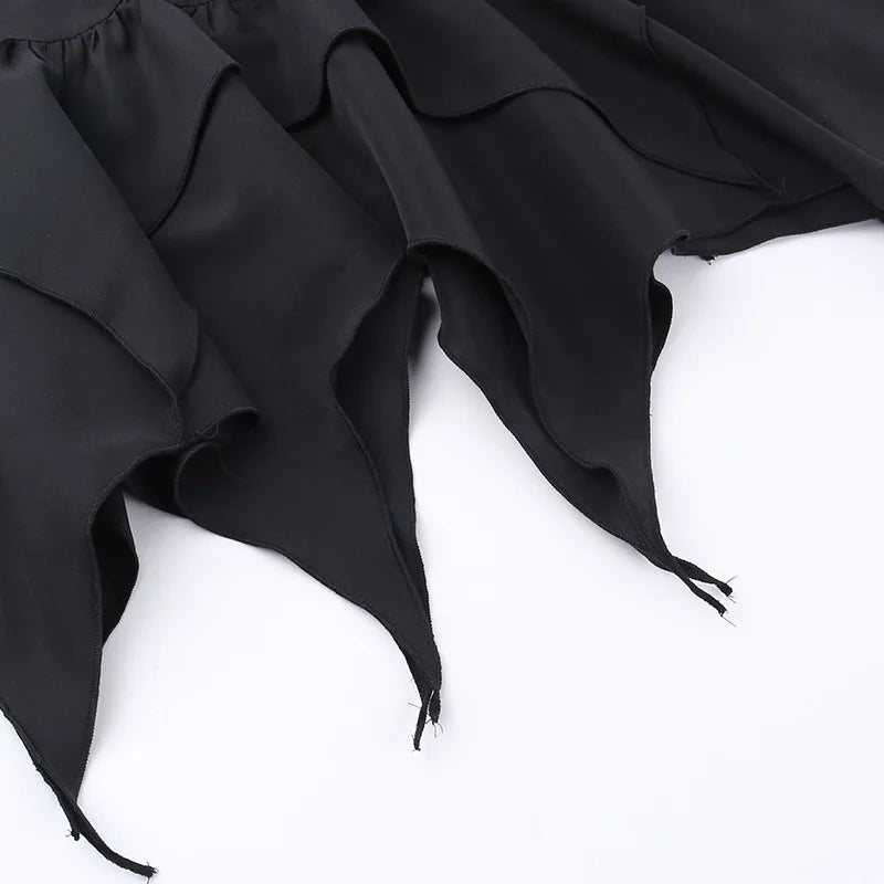 Sommer-Fashion Kurze Röcke Neue sexy Damen Gothic Punk Irreguläre Röcke Einfarbig Tunnelzug zum Binden Geraffte Rüschen Minirock