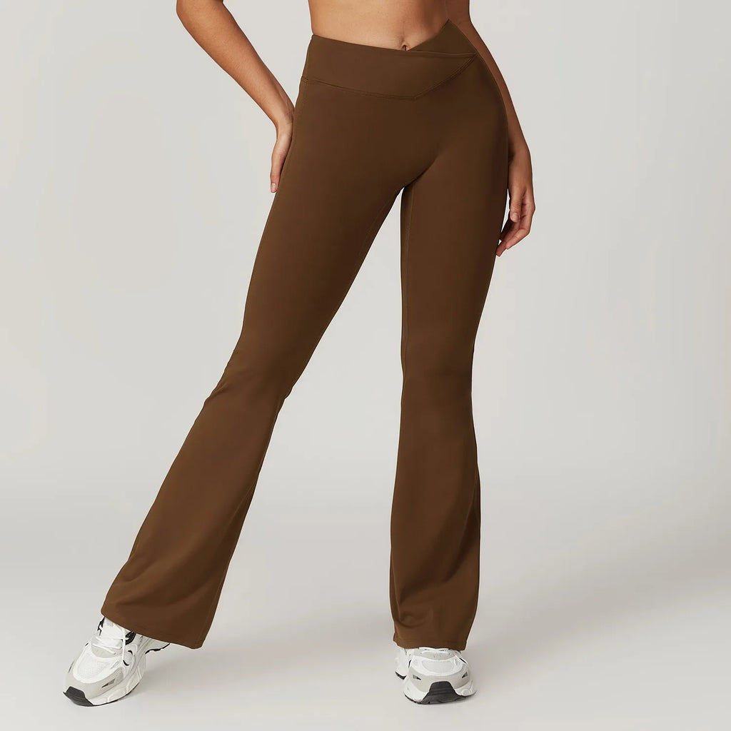 Crossover Flare Yoga Leggings für Damen High Waist V Cross Schlaghose Bauchkontrolle Yogahose Weites Bein Fitness Leggings