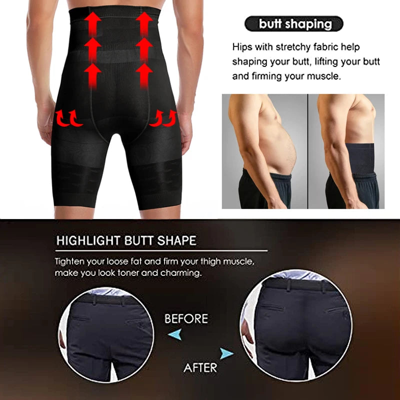 Herren Body Shaper Bauchkontroll-Shorts Shapewear Bauchmieder Boxer Slips Hohe Taille Schlankheitsunterwäsche Bein Kompressionshose