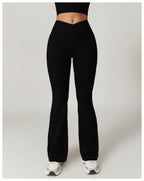 Crossover Flare Yoga Leggings für Damen High Waist V Cross Schlaghose Bauchkontrolle Yogahose Weites Bein Fitness Leggings