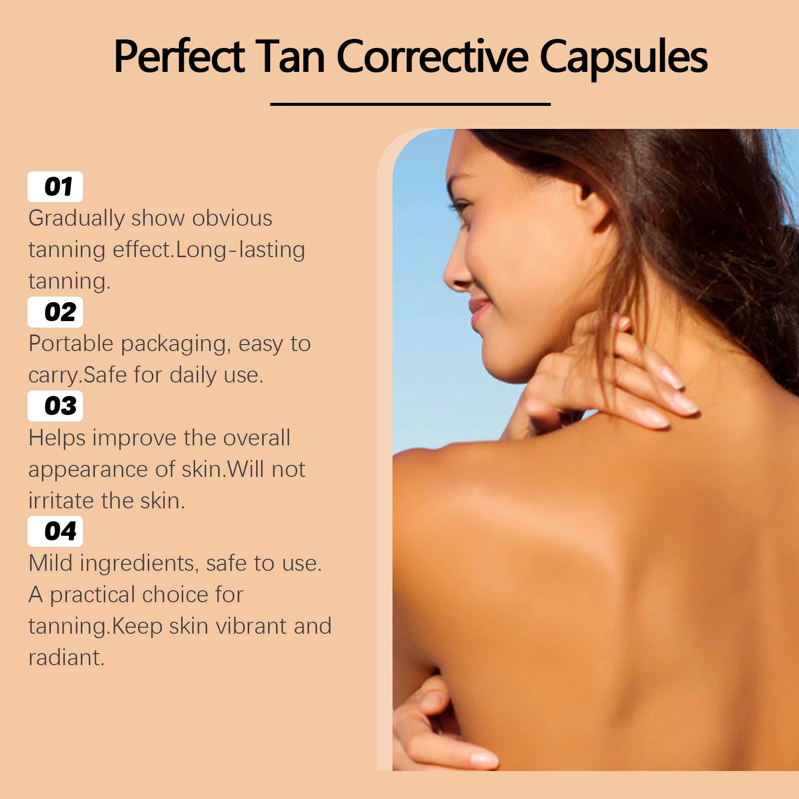 Portable Tanning Capsule Accelerate Natural Bronze Tan Moisturizing & Soothing Even Skin Tone Sunless Self-Tanning Serum