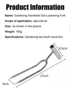 Handgehaltener, verstellbarer Garten-Zweizinkenforke aus Edelstahl, multifunktionaler Garten-Grabeforke
