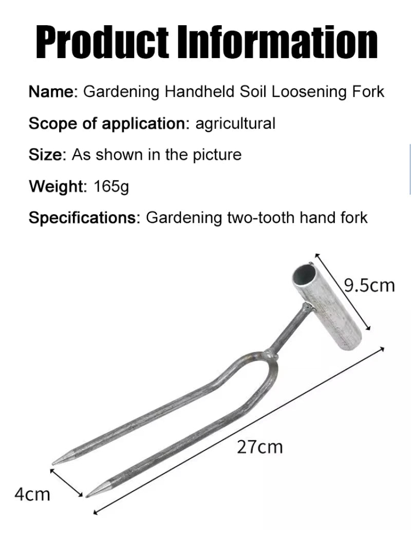 Handgehaltener, verstellbarer Garten-Zweizinkenforke aus Edelstahl, multifunktionaler Garten-Grabeforke