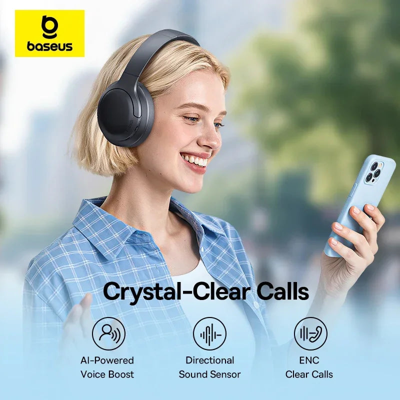 Baseus BH1 Lite Kabellose Kopfhörer Bluetooth 6.0 ENC Klare Anrufe Super Bass Hit Kopfhörer 80 Stunden Spielzeit Over-Ear Headset