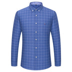 100 % Baumwolle Oxford Herrenhemden Langarm Kariert Weich Regular Fit Festliches Hemd Tasche Sozial Bluse Herrenkleidung S-7XL