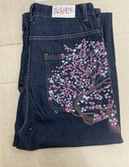 Vintage Low Waist Hip Hop Kirschblüten bestickte Jeans Weite Hose Y2K Kleidung Herren Damen Bestickte Baggy Jeans