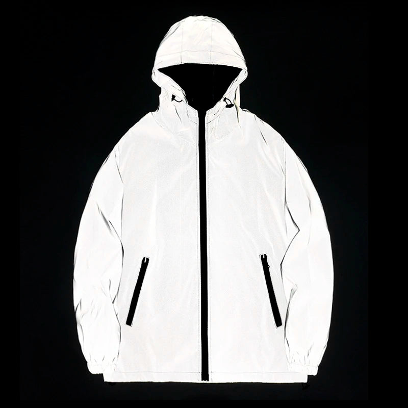NEW SIZE Night Reflective Jackets Double Fabric Windbreaker Hooded Jacket Men Hip Hop Dancer Waterproof Zipper Coats Outwear Hauptbild
