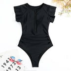 2024 Mode Kurzes Kleid Einteiliger Badeanzug Reißverschluss Badeanzug Sexy Bikini Damen Verdickte Bedruckte Badebekleidung Strandmode Sommer