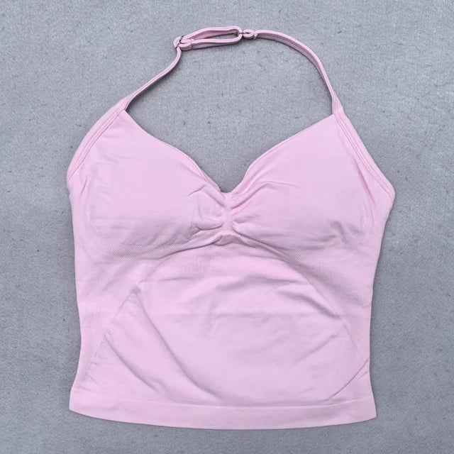 Verstellbares Sport-Neckholder-Oberteil Damen Rückenloses Gym-Top mit integriertem BH Yoga-Kleidung Ärmellose Shirts Workout-Outfits Tanktop