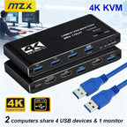 KVM Switch 4K 60Hz Umschalter USB 3.0 Hub Dockingstation Splitter Dock 2 Computer Tastatur Maus Drucker PC Zubehör teilen