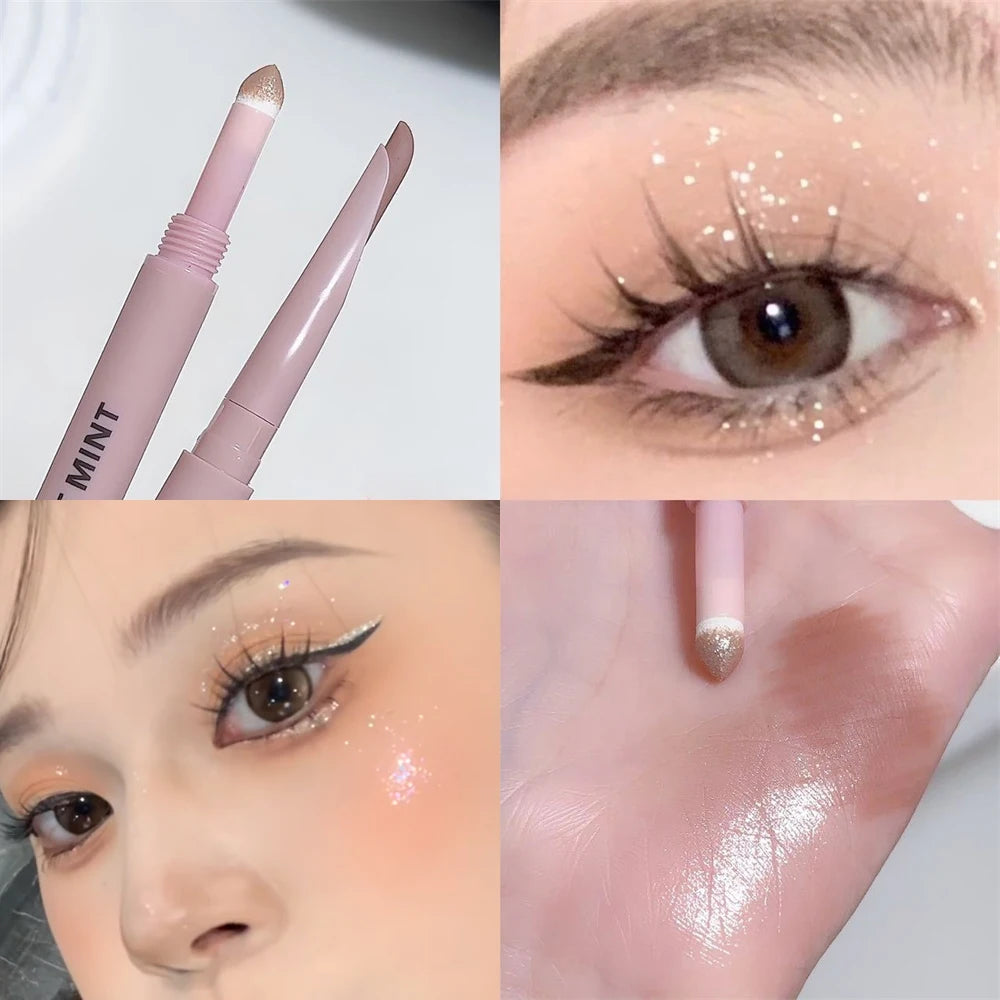 Doppelseitiger Lying Silkworm Eyeliner Pencil Diamond Glitter Matt Aegyosal Pen Aufhellende Creme-Lidschatten-Highlighter-Augen-Make-up