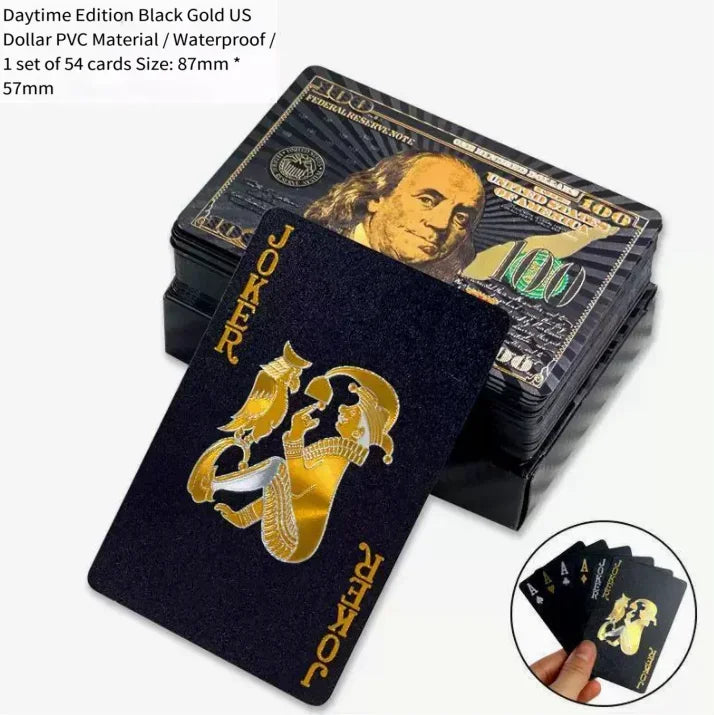 Brandneues 54-teiliges schwarz-goldenes Plastik-Spielkarten-Foliensatz Poker Magic Tool Party Tabletop Spiel