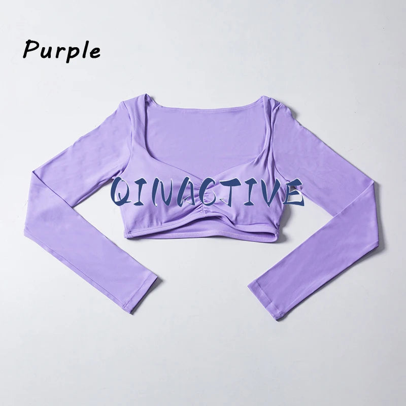 QINACTIVE Damen Yoga Shirts Crop Top Langarmshirts für Damen Yoga Sport Fitness Gym Kleidung Workout Tops