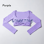 QINACTIVE Damen Yoga Shirts Crop Top Langarmshirts für Damen Yoga Sport Fitness Gym Kleidung Workout Tops