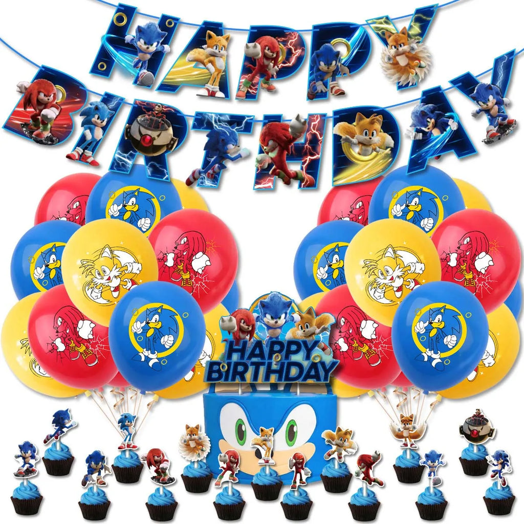 Sonic Geburtstagsparty Dekoration Spiel Igel Ballons Actionfigur Party Pappteller Handtuch Becher Tischdecke Spielzeug Kindergeschenke