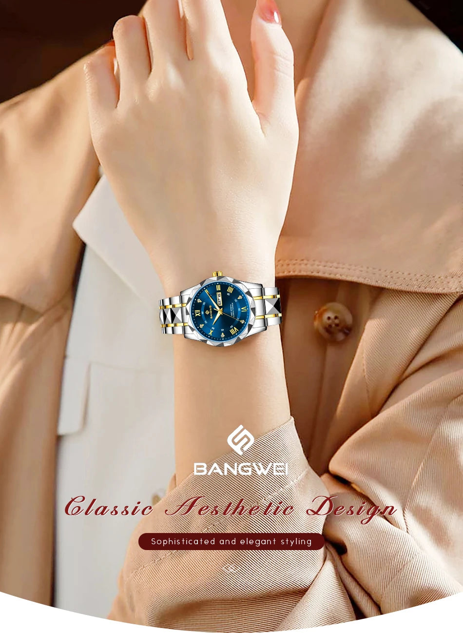 BANGWEI Elegante Luxus Quarz Damenuhr Mode Klassisch Einfach Edelstahluhren Automatisches Datum Wasserdicht Diamant Damen Armbanduhr