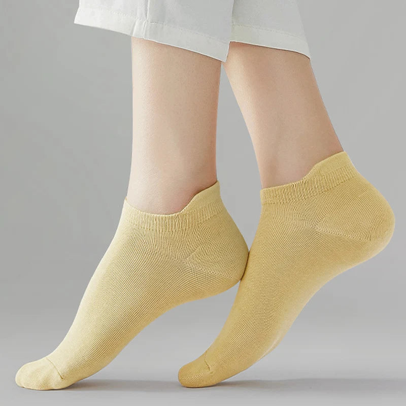 10 Stück=5 Paar Damen Socken Casual Atmungsaktiv Hohe Qualität Knöchelsocken Sommer Low Cut Baumwolle Dünne Kurze Elastische Socken calcetines
