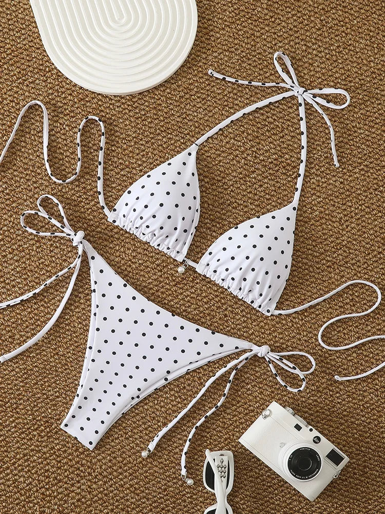 Sexy Micro-Bikini-Sets mit Perlenpunktdruck, Bademode 2026, Badeanzug für Damen, Strandkleidung, Damen Strand Sommer Bikini, zweiteiliger Badeanzug Hauptbild