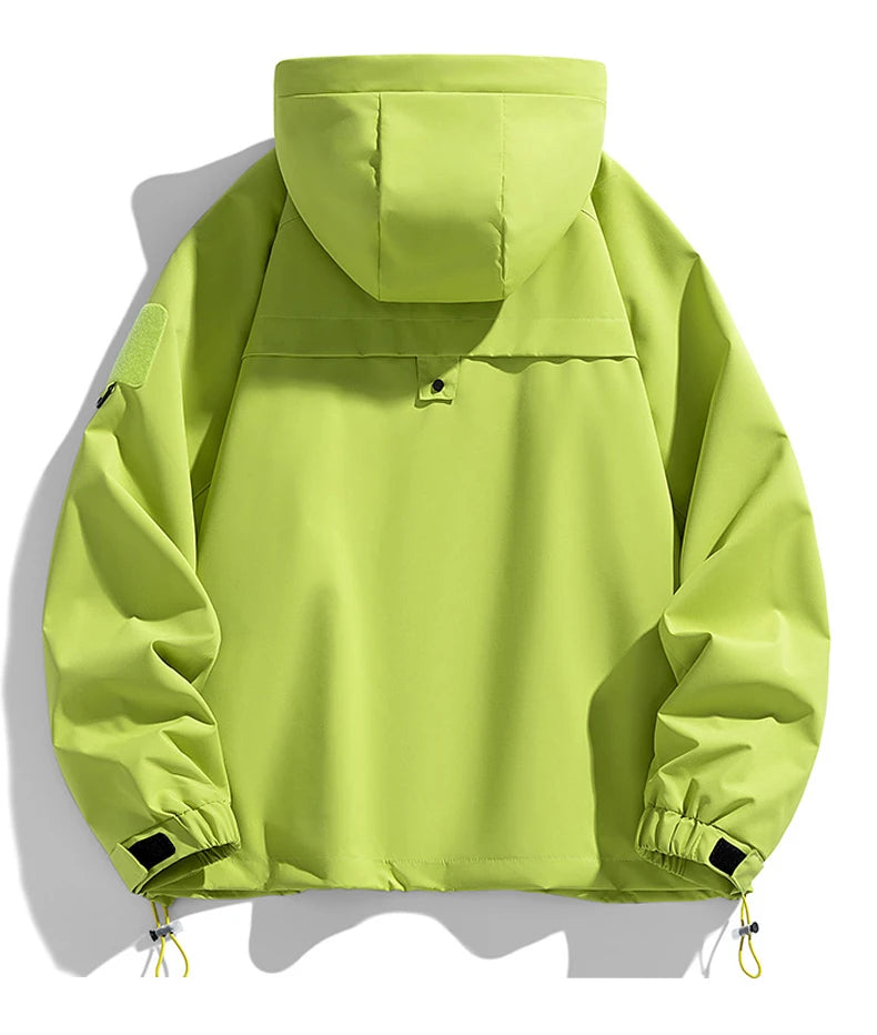 Windbreaker Herren Kapuzenjacke Reißverschluss Mantel Cargo Wasserdicht Schwarz Bomber Camping Loose Dünn Softshell Kapuzen-Wanderjacke