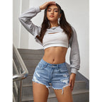 Damen High-Rise Ripped Denim Shorts Sommer Lässig Zerrissen Fransen Saum Baggy Jeans-Shorts Mode Loose Fit Pocket Jeans