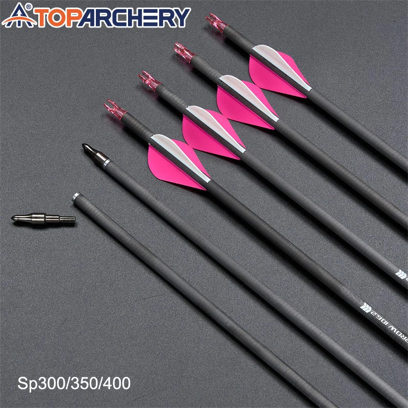 Toparchery Archery Pure Carbon Arrows, Brazier Feather, Spine 300/350/400 Outdoor Hunting Shooting Recurve Bow Arrow Accessories