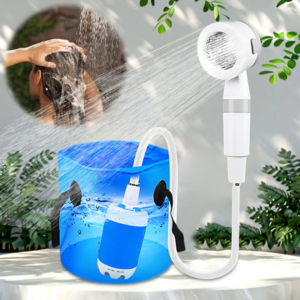Tragbare Campingdusche mit Digitalanzeige 4000mAh Verbesserte wiederaufladbare elektrische Duschpumpe Camping Strand Wohnheim