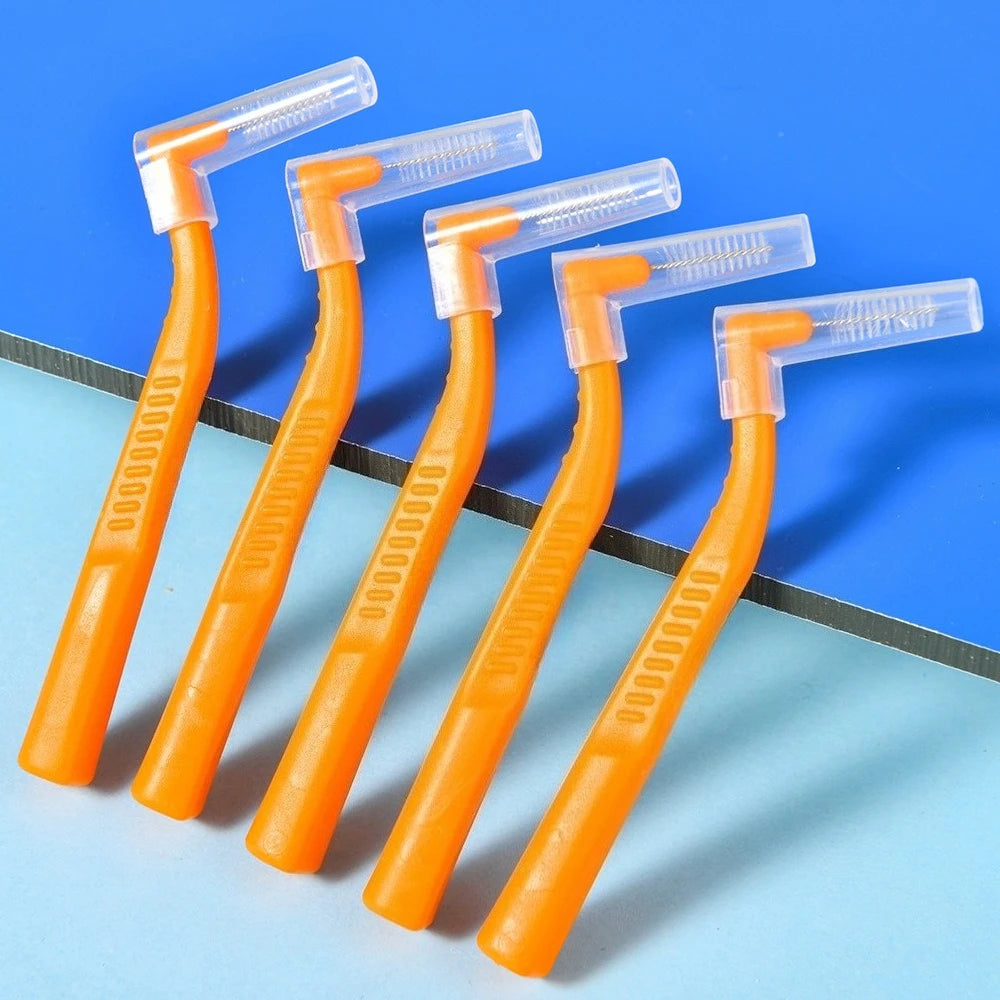 100x L-förmige Interdentalbürste mit Draht für Zahnspangen, Interdentalbürste, kieferorthopädische Zahnbürste, weiche Borsten, Mundpflege