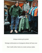Swedish motorcycle jacket, men's retro military green casual cropped jacket, 100% cotton canvas workwear asymmetric safari style
