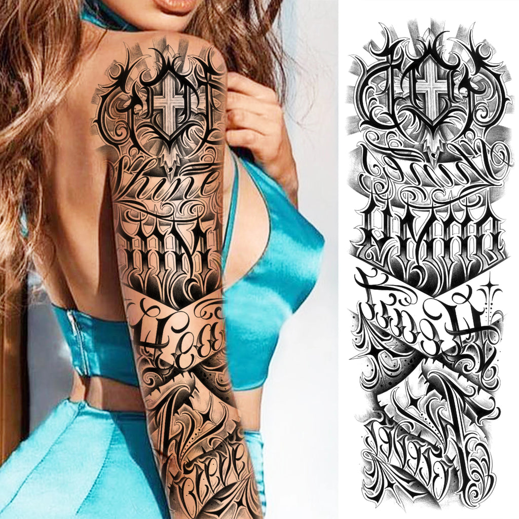 1 Sheet Full Arm Compass Zeus Skull Tiger Lion Flower Temporary Tattoos Sleeve For Men Women Adults Fake Temp Sticker Tattoo