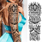 1 Sheet Full Arm Compass Zeus Skull Tiger Lion Flower Temporary Tattoos Sleeve For Men Women Adults Fake Temp Sticker Tattoo