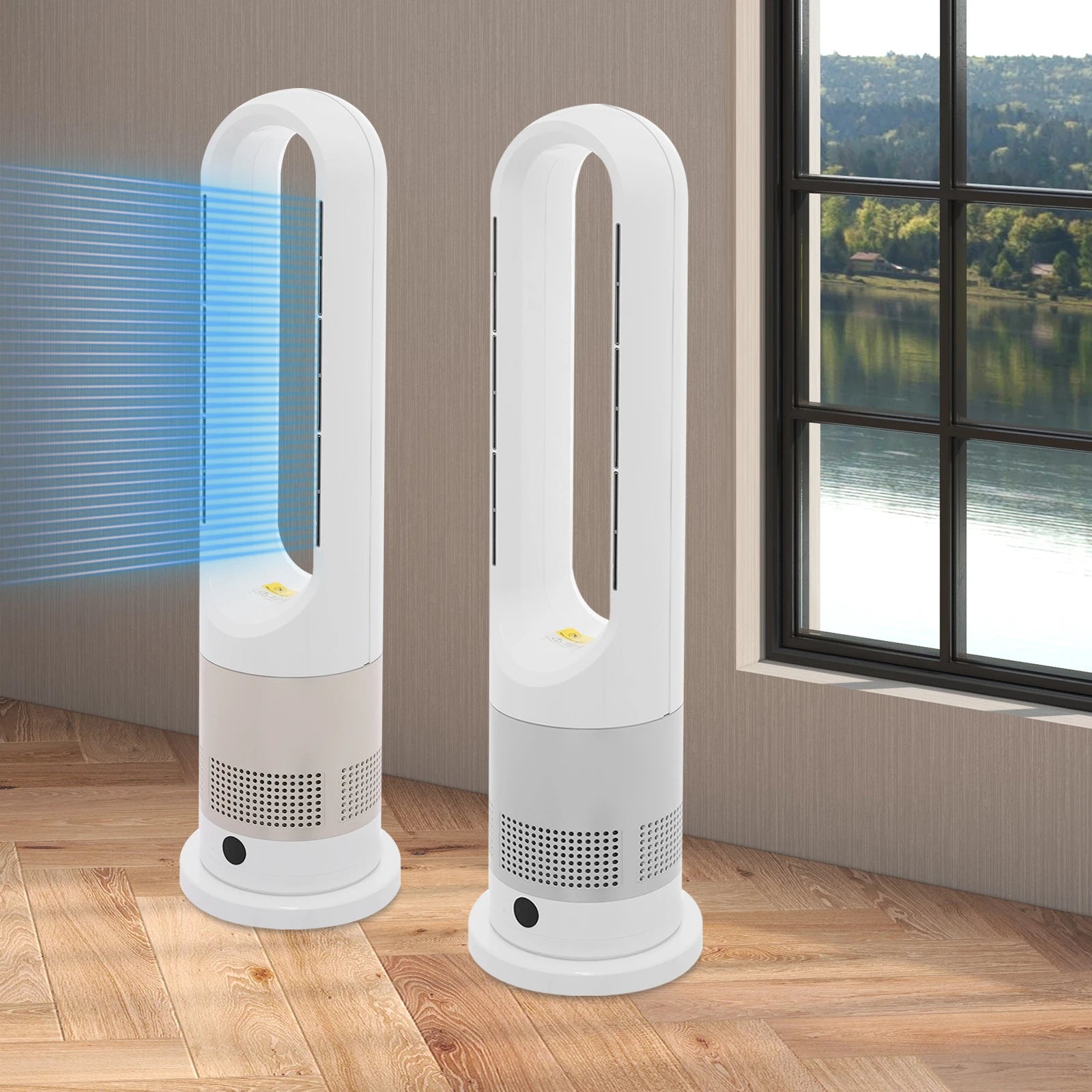 Blattloser Ventilator zum Kühlen und Heizen 220 V mit Timer, Fernbedienung, 8 Windstärken, leise, für Zuhause, Klimaanlage, Heizung, LED-Anzeige