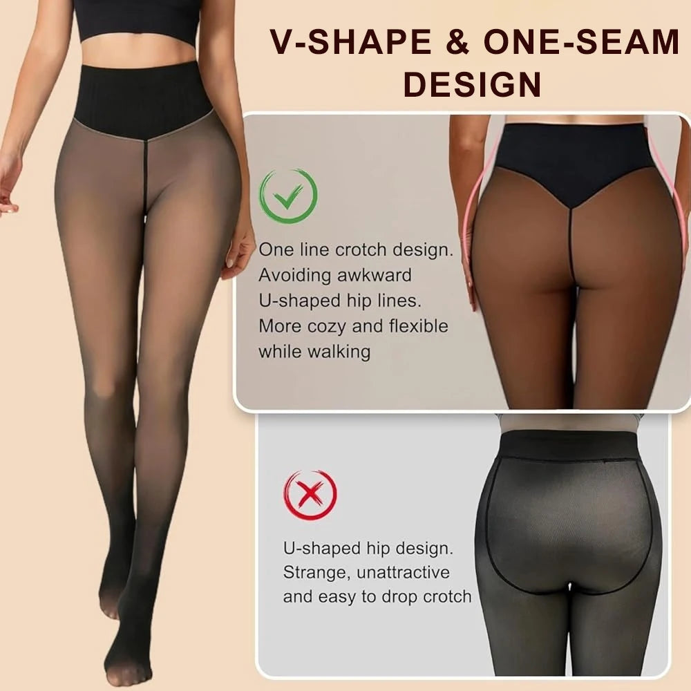 Einnaht-Fleece-Strumpfhose gefütterte Thermo-Leggings formgebender Kompressionsbund durchscheinende Strumpfhose transparente Fleece-Leggings große Größen