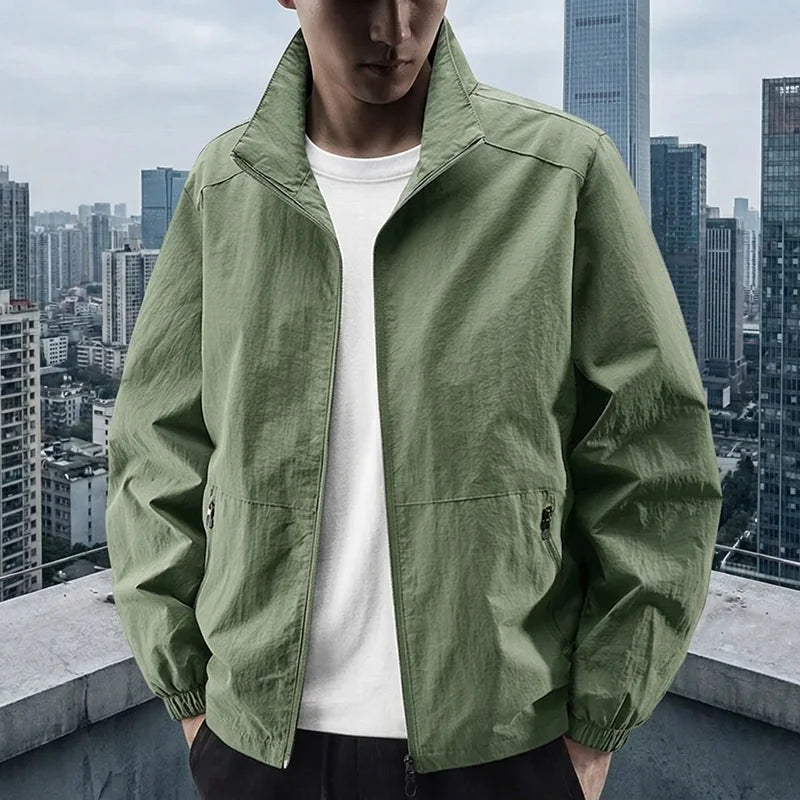 Herren Stehkragenjacke Frühling Atmungsaktiv Leicht Anti-Falten Windjacke Outdoor Sport Freizeit Schnelltrocknende Arbeitsjacken