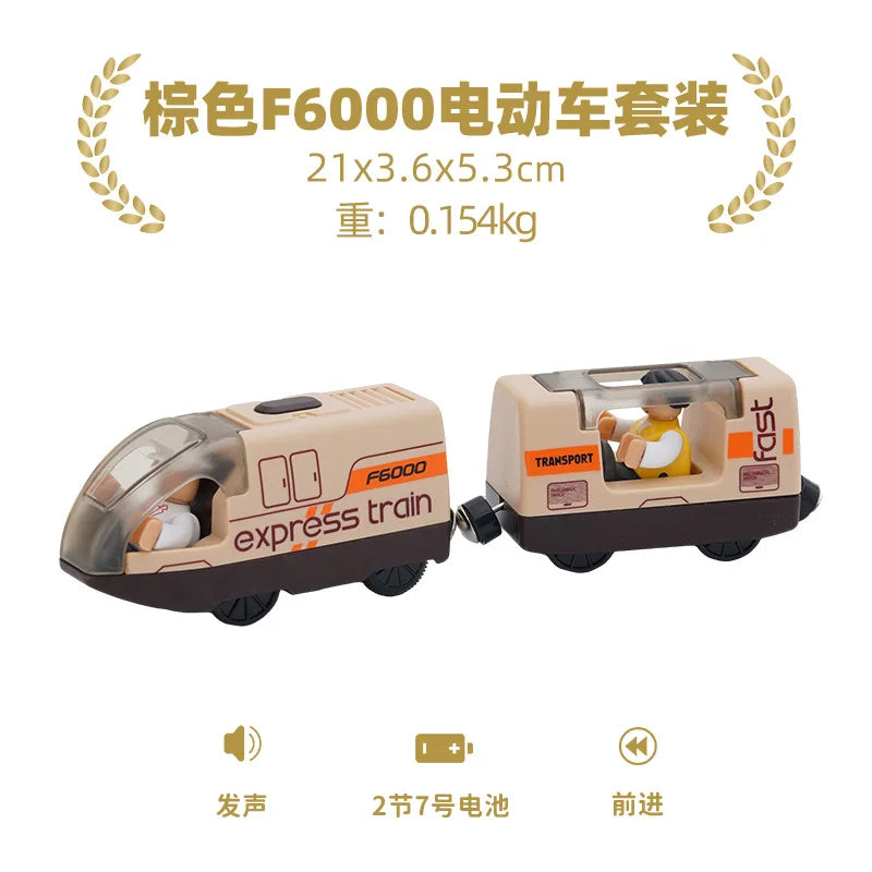 Hölzernes Elektroauto-Set Magnetischer Elektrozug mit kleiner Puppe Druckguss-Steckspielzeug-Set Kompatibel mit Eisenbahn-Holzschienenbahn