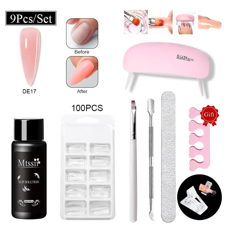 24-teiliges Set 20ml Poly Nail Extension Gel Kit Mini-UV-Lampe Versiegelung mit Basislack Überlack Professionelles Poly-UV-Nagelgel-Kit Starter-Kit