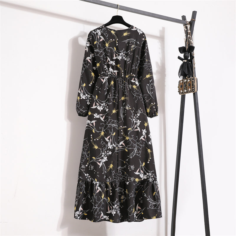 Frühling Sommer Damen Maxikleider Casual Langarm Geblümt O-Ausschnitt Damen Boho Strandparty Langes Kleid Mujer Vestidos