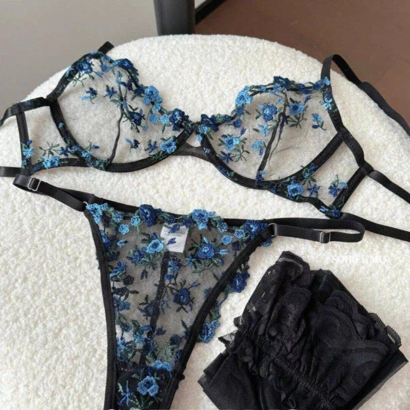 Europäische Frauen verführerischer transparenter BH mit Spitzenstickerei und Bügel, Minimizer für große Brüste, Anti-Sagging, weiche Dessous, S-XL BH-Set