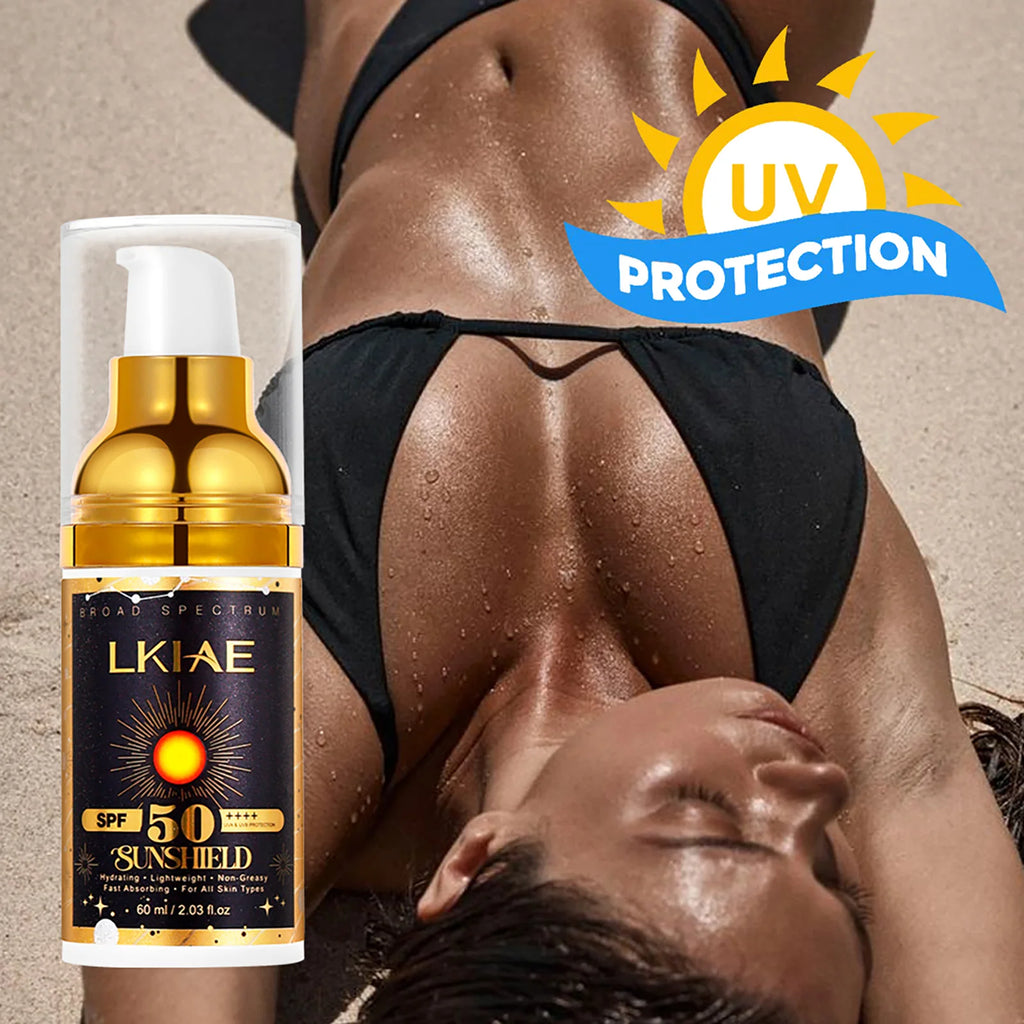 LKIAE Sonnencreme, Breitspektrum LSF 50, UVA/UVB, leicht & nicht fettend, Sonnenschutz, für Gesicht, Körper, nicht komedogen, 60ml