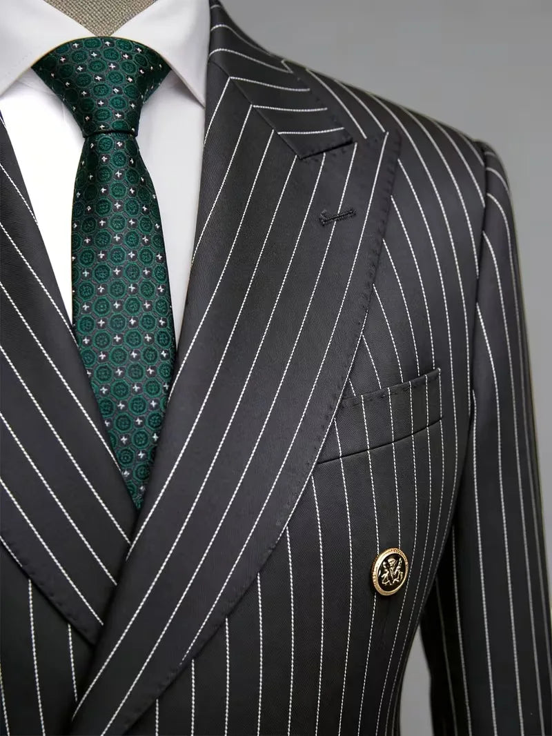Herrenanzüge Herren Zweiteiliger Anzug Zweireihig Herren Modisches und Slim-fit Design Bräutigam Hochzeitsanzug Lässiger gestreifter Stoff