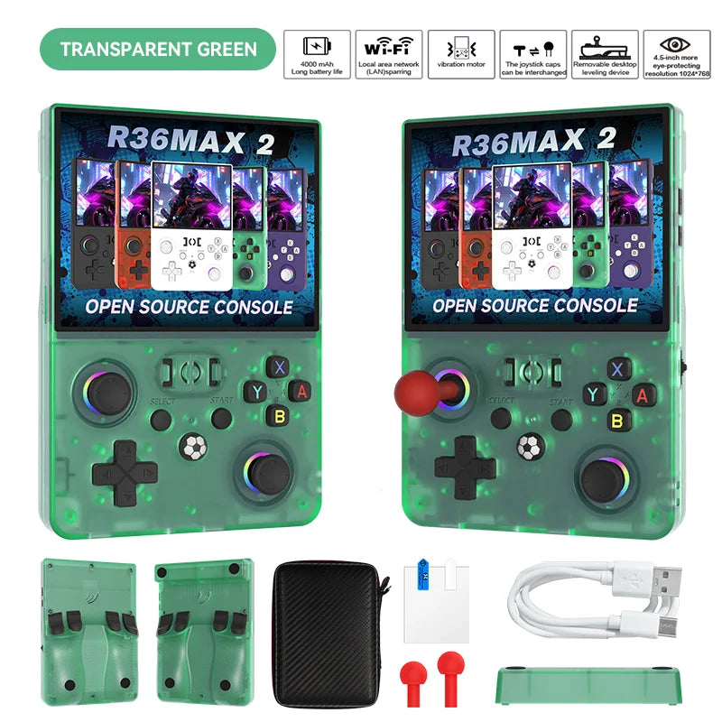2026 Aktualisierte R36MAX2 Retro-Handheld-Spielkonsole 4,5 Zoll HD-Bildschirm 1024*768 Open Source Tragbarer Taschen-Videospiel-Player