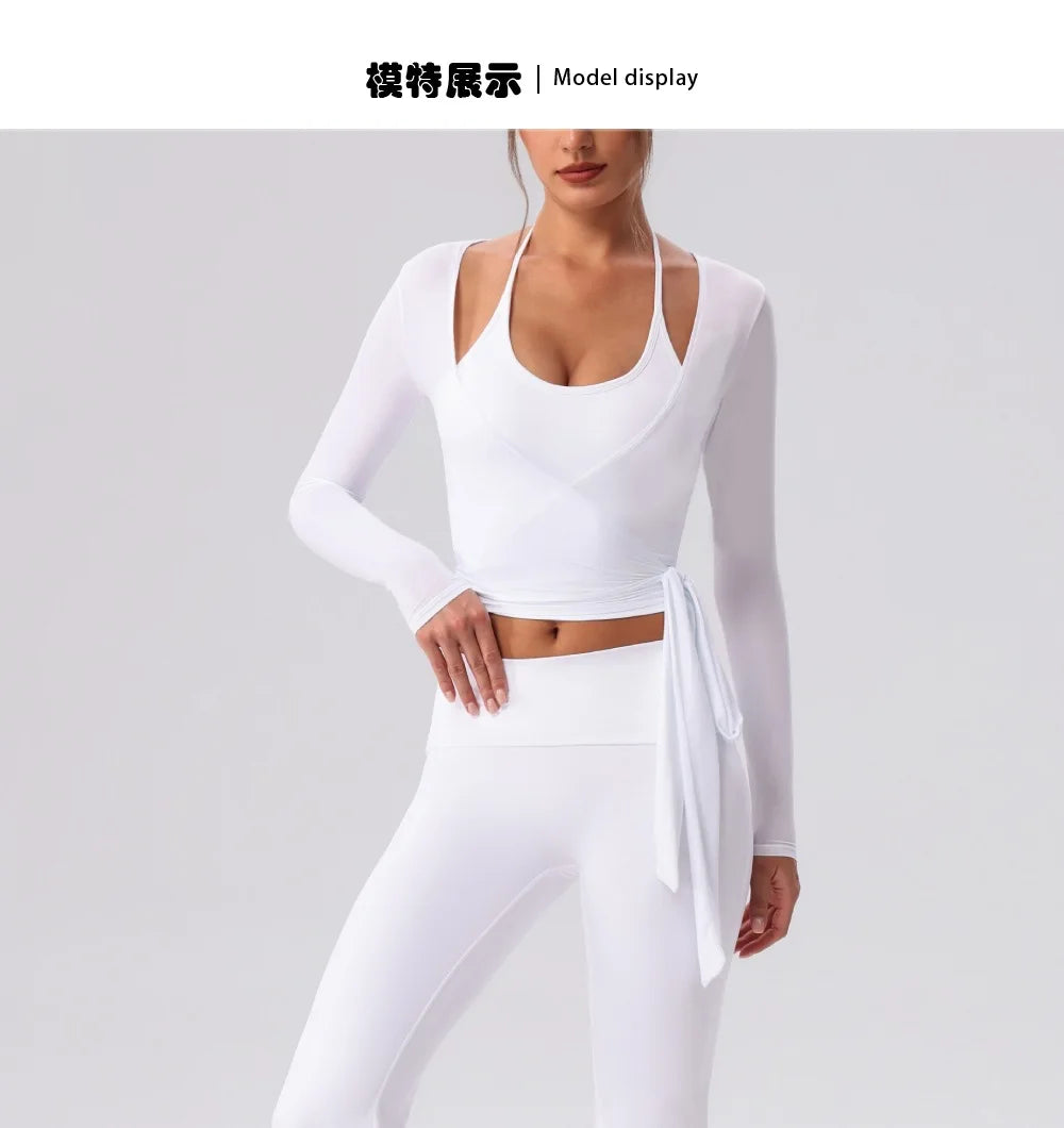 Yoga Sportshirt Blusen Pilates Crop Top Fitness Damen Langarm T-Shirt Oberteile Sweatshirt Sportbekleidung Damen Gym Yoga Kleidung