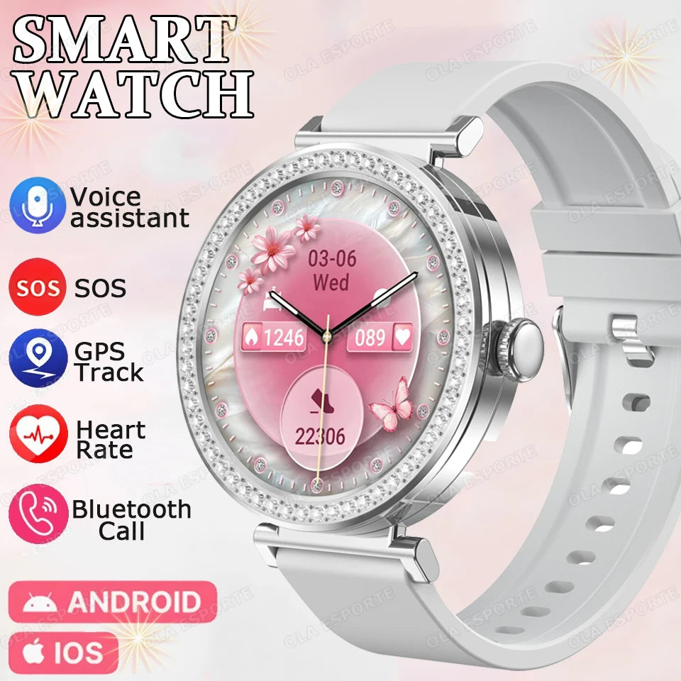 Fashion Zircon Smartwatch 1,46" AMOLED Bildschirm 5.4 Bluetooth Anruf Herzfrequenz Temperaturüberwachung Damen Smartwatch Schrittzähler