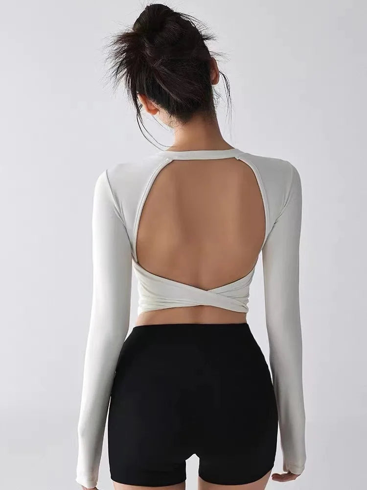 Fashion Sport Tops Pilates Laufen mit Brustpolster Fitness Langarm Enganliegende Schnelltrocknende Shirts Yoga Top Oberbekleidung