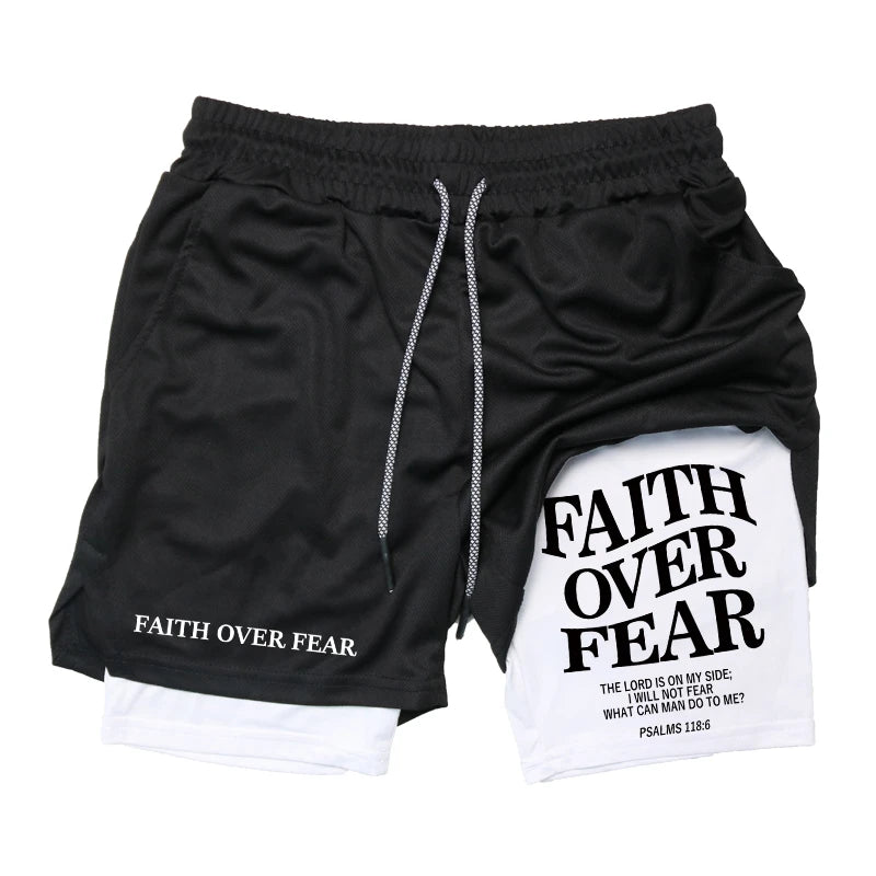 Herren-2-in-1-Lauf-Workout-Shorts mit Druck, Christian Gym Athletic Performance Shorts mit Handytasche und Handtuchschlaufe, Activewear